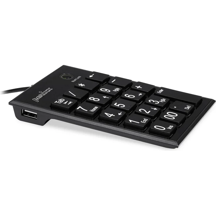 Perixx PERIPAD-202HB, Nummernblock für Laptop - USB - 2 Zusatz-USB-Hubs - Tab-Taste - Full Size 19 Tasten - große Zeichen - Leise Scherentasten - Schwarz – Bild 3