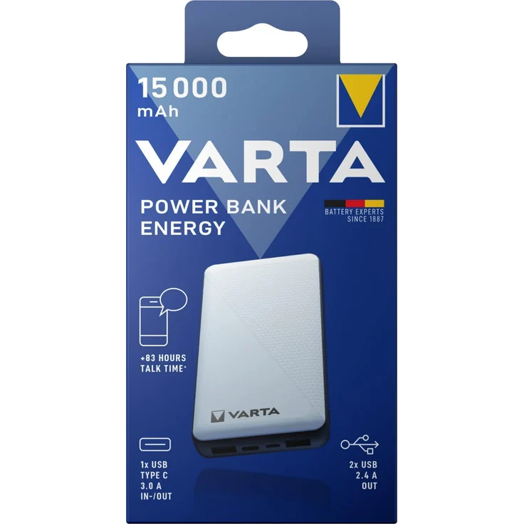 VARTA Power Bank Energy, 15000 mAh, mit 4 Anschlüssen (1x Micro USB, 2x USB A, 1x USB C), kompatibel mit Tablets & Smartphones, inkl. Micro USB Ladekabel, weiß – Bild 13