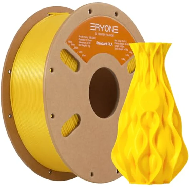 ERYONE PLA Filament 1.75 mm, 3D Drucker Filament mit Maßgenauigkeit +/- 0,03 mm, 1 kg Spule, Gelb – Bild 1