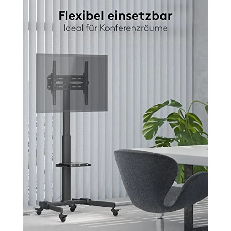 Goobay 59507 Mobiler TV Ständer rollbar / 37“ - 70“ (94-178 cm) Monitor & Fernseher Standfuss/Fernsehständer mit Rollen/TV Bodenständer höhenverstellbar/bis 35 kg/Schwarz – Bild 5
