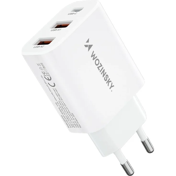 Wozinsky CWCUCW 30W USB-C / 2 x USB-A Wandladegerät, weiß, schnelles Laden für bis zu 3 Geräte, Überstrom- und Überspannungsschutz