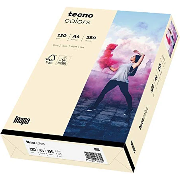 inapa farbiges Druckerpapier, buntes Papier tecno Colors: 120 g/m², A4, 250 Blatt, hellchamois – Bild 1