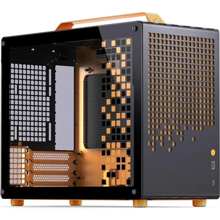 Jonsplus Z20 Micro-ATX Gehäuse, mit Tragegriff - schwarz/orange, Gaming-Gehäuse aus hochwertigem Stahl, für SFX-PSUs und Mini-ITX/Micro-ATX-Mainboards, GPU bis 363 mm und 2x 2,5-Zoll-Laufwerke – Bild 2