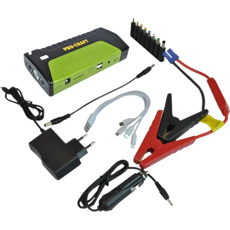 Procraft JS-12 Starthilfegerät 600 A mit Powerbankfunktion, 12.000 mAh, LED-Taschenlampe, kompakt
