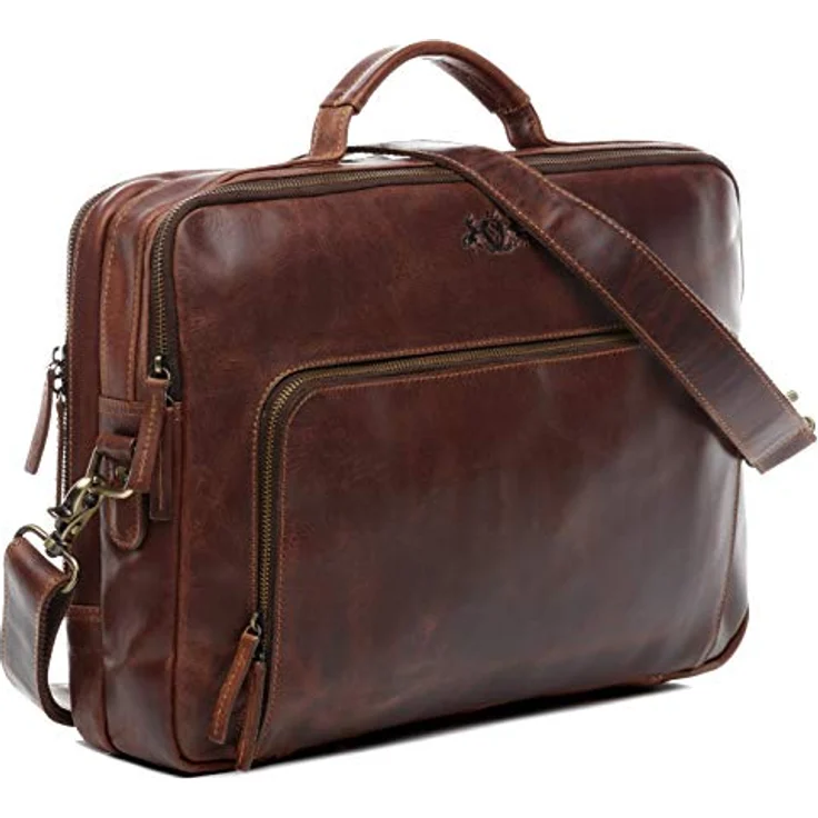 SID & VAIN Laptoptasche Simon aus Premium Leder I Business-Tasche XL groß für Herren und Damen 15 Zoll extra Laptop-Hülle I Umhängetasche Aktentasche braun handgefertigt – Bild 5