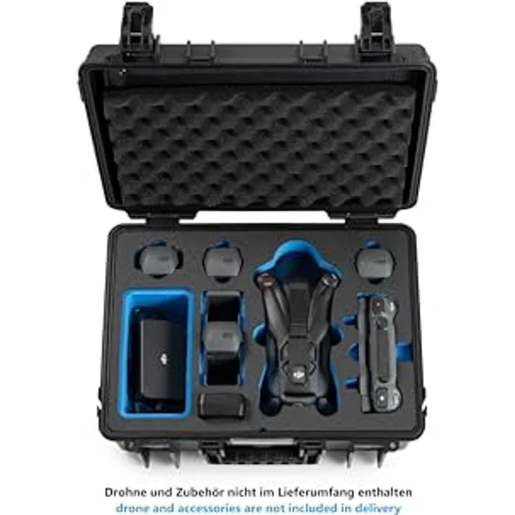 B & W International Transportkoffer für DJI Mavic 4 Pro Fly More Combo, wasserdicht und stabil, schwarz/blau, mit Hartschaumanlage und Namensschild – Bild 4