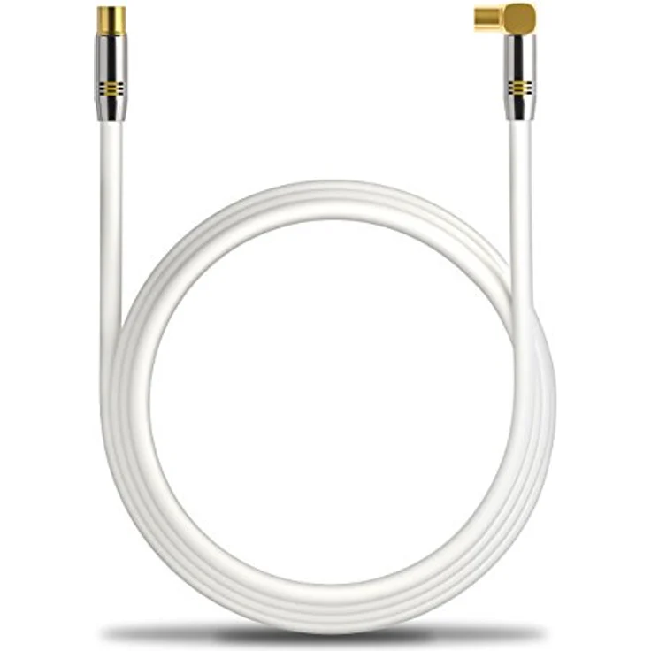 deleyCON 5m TV Antennenkabel PREMIUM HDTV Full HD - 1x gewinkelt - Koaxialkabel - TV-Stecker (gerade) zu TV-Buchse (90° Grad) - Weiß - METALL – Bild 5