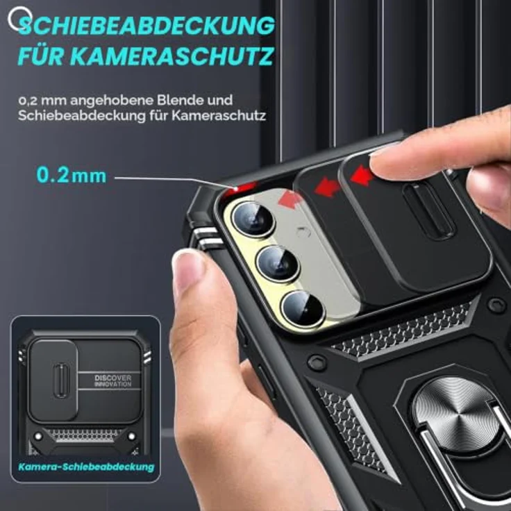 LeYi Kamerahülle für Samsung Galaxy A35 5G, Hybrid Metallring Ständer Cover mit 2 Hartglas Schutzfolien, schwarz – Bild 2