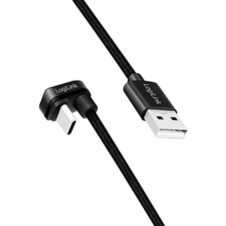 LogiLink USB 2.0 Typ-C Anschlusskabel, USB-C Stecker (180° gewinkelt) zu USB-A Stecker (gerade), Farbe: Schwarz, 2 m – Bild 4