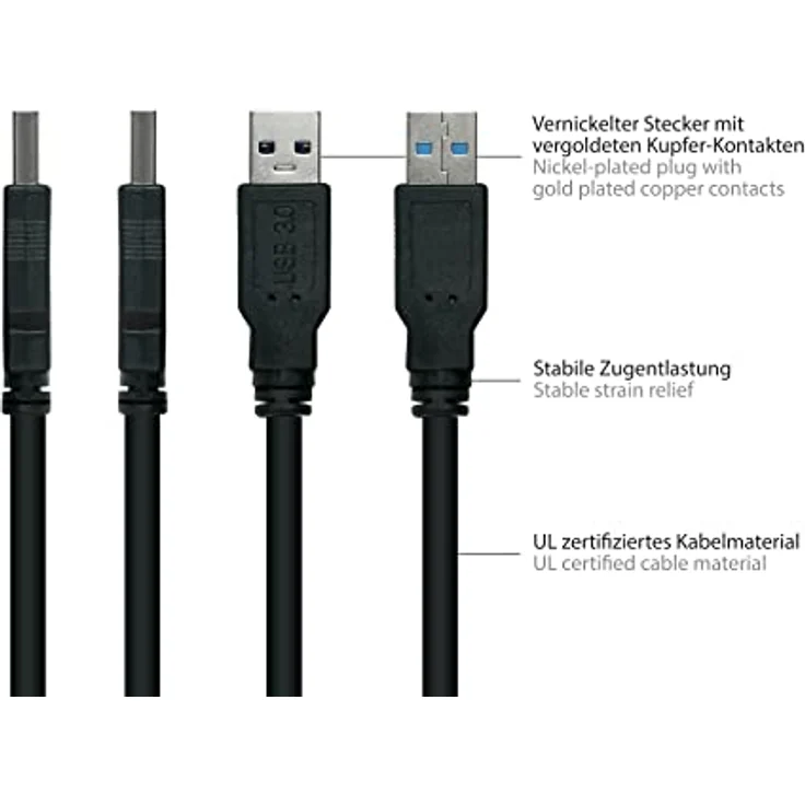Kabelmeister Einbau-Verlängerungskabel USB 3.0 Stecker A an Einbaubuchse A, 0,3m, schwarz, UL-zertifiziert, Kupfer, Super-Speed bis 5 Gbit/s, AWG28/24 – Bild 3