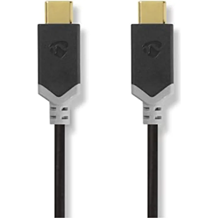 Nedis USB-Kabel USB 3.2 Gen 1, USB-C Stecker auf USB-C Stecker, 60 W, 4K@60Hz, 5 Gbps, vergoldet, 2.00 m, rund, PVC, schwarz, Box