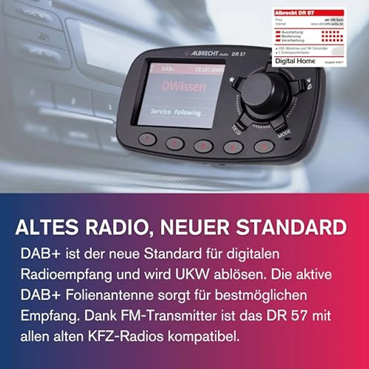 Albrecht DR57 DAB+ Empfänger mit Freisprechfunktion, Bluetooth, Saugnapfhalterung und 30 Favoritenspeichern – Bild 4