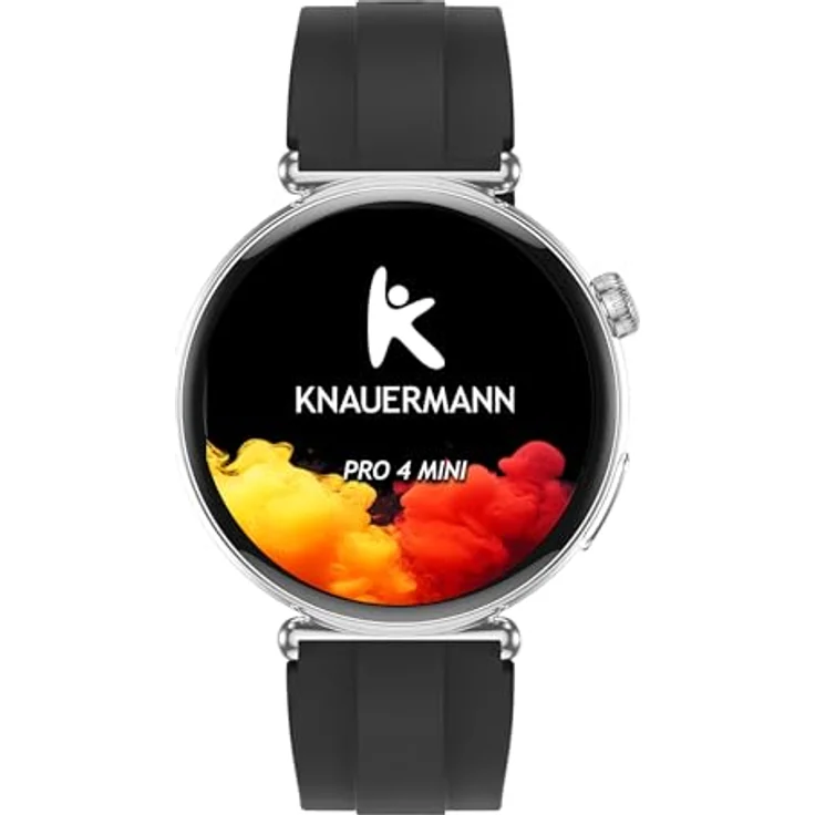 Knauermann PRO 4 MINI (2026) Gesundheitsuhr, EKG, Blutdruck, Puls, Blutsauerstoff, Schlafanalyse, Telefonie, IP67, Rund Silber, Silikon Schwarz, 1,56" AMOLED-Display – Bild 2