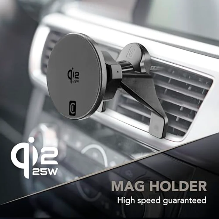 Cellularline MAG HOLDER Qi2.2, KFZ-Ladehalter mit 25W kabellosem Aufladen, doppeltem Befestigungssystem, 1,5 m USB-C-Kabel, Schwarz – Bild 2