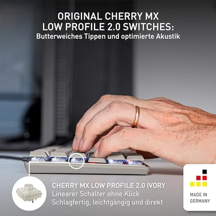 CHERRY KC 500 MX LP TKL, Mechanische Low-Profile-Tastatur ohne Nummernblock, Deutsches Layout (QWERTZ), Kabelgebunden (USB-A), 10-stufige weiße Beleuchtung, Graue PBT-Tastenkappen, MX LP 2.0 Ivory Switches – Bild 3