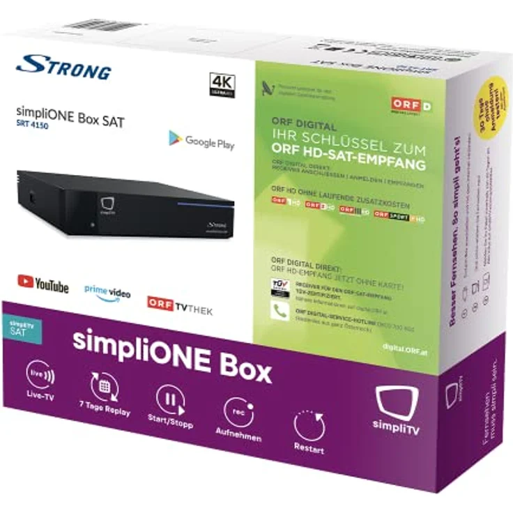 STRONG SRT-4150 simpliONE Box Satelliten-Receiver und Android Streaming-Box (4k UHD, Android TV, Aufnahme/Restart/Replay, Live TV, Google Play Store) schwarz – Bild 4