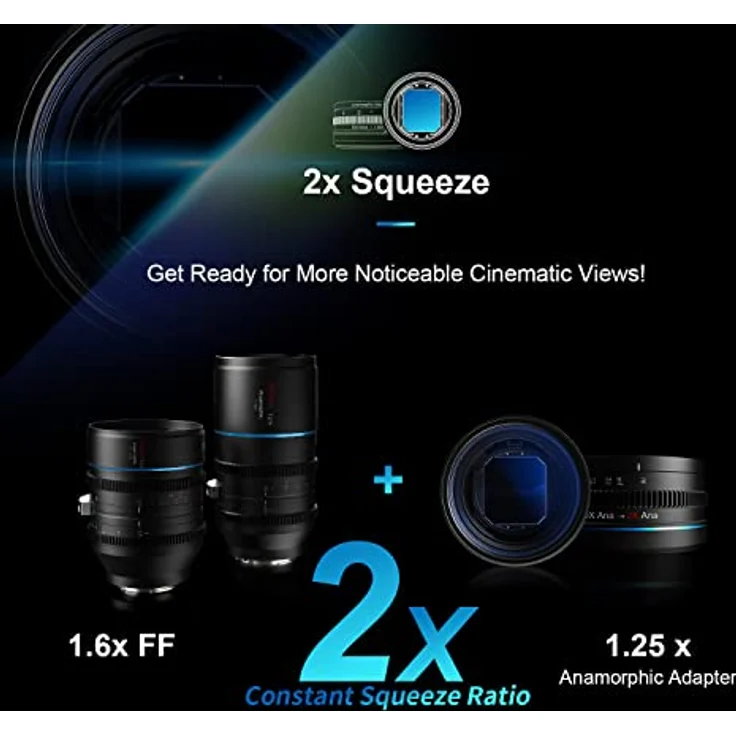 SIRUI T2.9 1.6X Vollformat E Mount Anamorphoten Set mit 1.25x Anamorphoten Adapter (35mm,100mm), Venus Set D-E, Kamera-Zubehör in Aluminium-Legierung, Cine Look mit 2x Squeeze – Bild 4