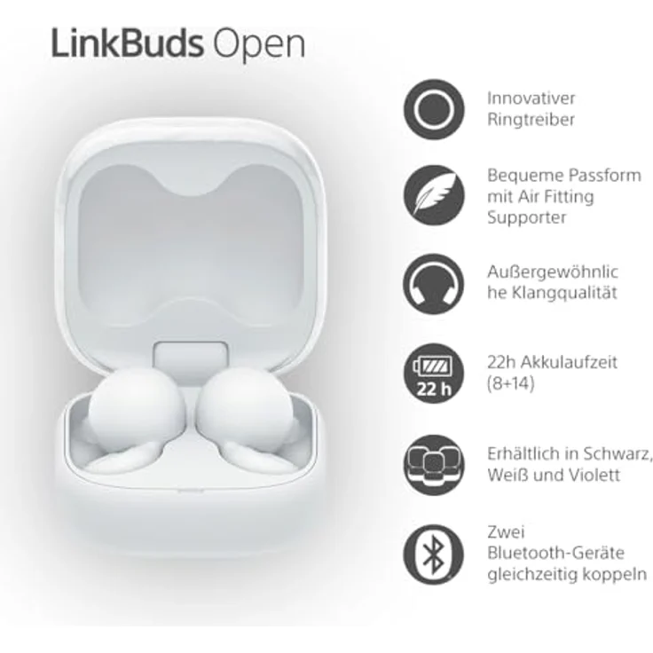Sony LinkBuds Open – Kabellose Earbuds mit offenem Design, Transparenter Klang, 22h Akku, Schwarz – Bild 2