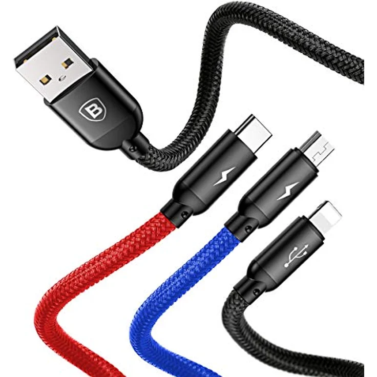Baseus 3in1 Schnell-Ladekabel, USB-C Lightning Micro, 3,5A, 0,3m, Schwarz – Bild 3