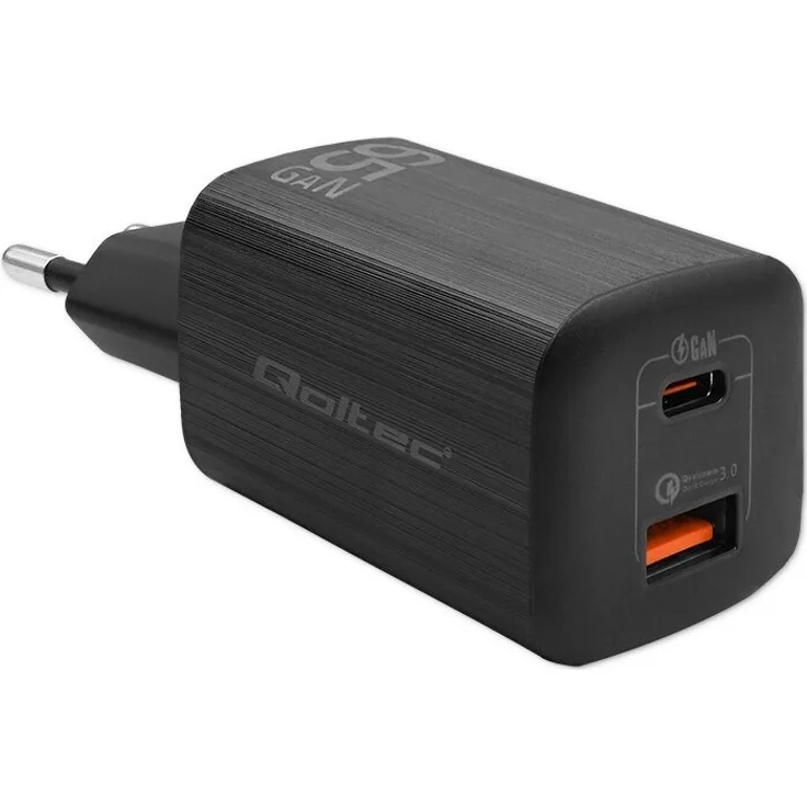 Qoltec 50766 Powerbank, tragbares Mobilgeräteladegerät mit 65 Watt Nennleistung, USB-C, schwarz