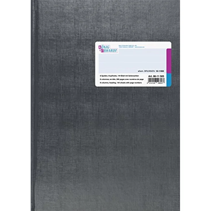 König & Ebhardt Spaltenbuch A4 mit Kopfleiste, 8 Spalten, 144 Blatt, grau, Fadenheftung – Bild 1