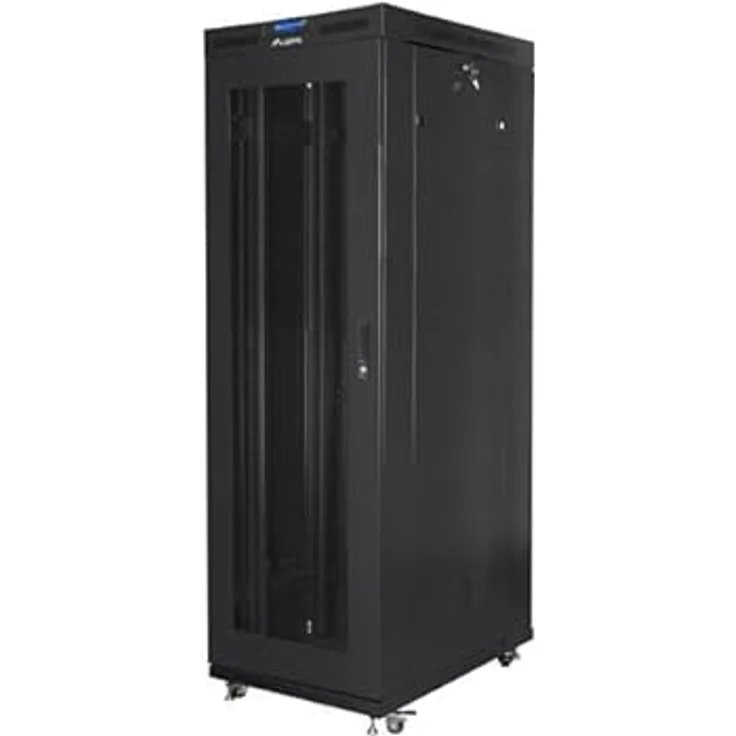 Lanberg FF01-8042-23BL Rackschrank 42U, freistehendes Rack in Schwarz, 1200 kg Tragfähigkeit, mit LCD-Panel und Lüftungsöffnung – Bild 1
