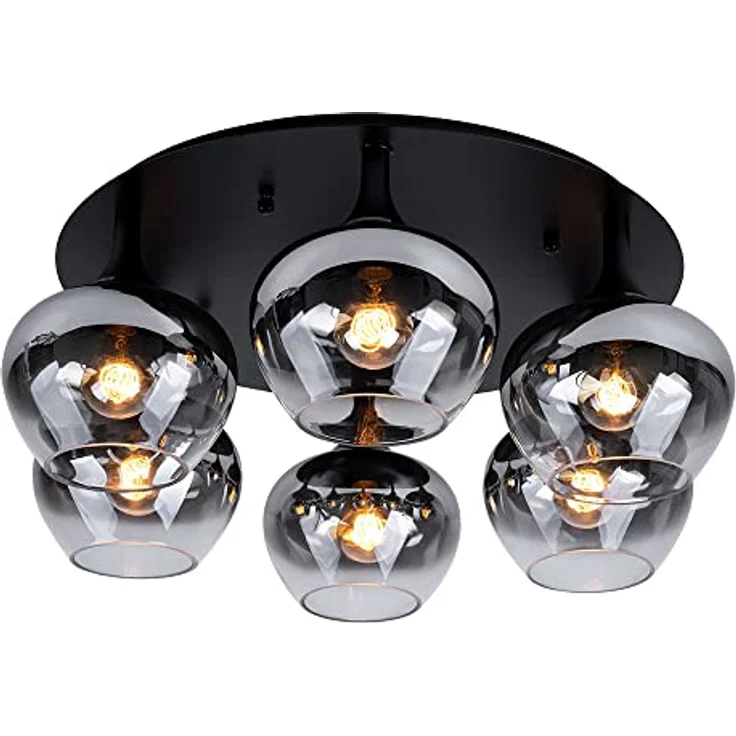 GLOBO LIGHTING Deckenlampe Rauchglas Deckenleuchte Esszimmerleuchte rund Glaskugel Schlafzimmer, Metall schwarz, E27, DxH 65x25,5 cm – Bild 1
