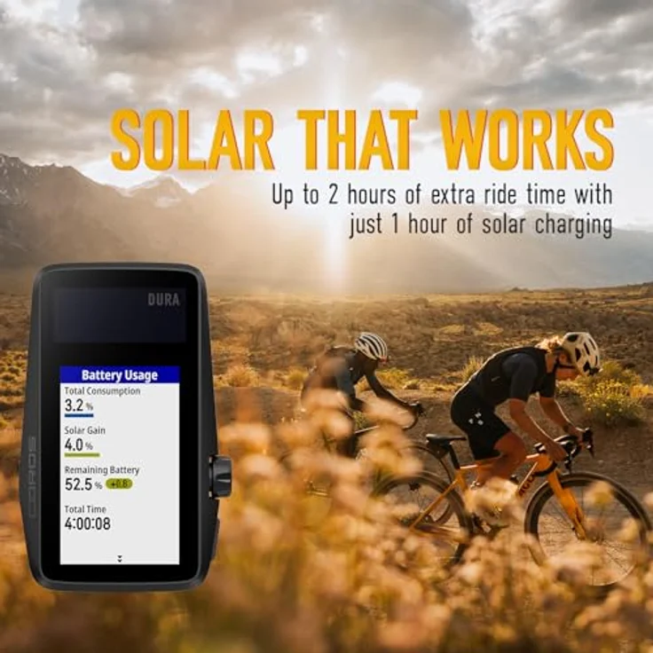 COROS DURA Solar GPS Fahrradcomputer, 120 Stunden Akkulaufzeit, 2,7” MIP Farb-Touchscreen, Turn-by-Turn Navigation, Strava – Bild 2