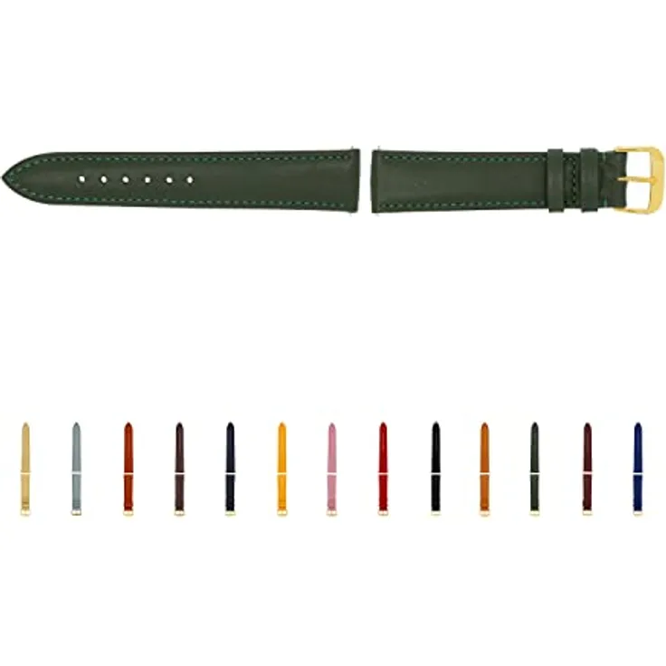 SELVA Uhrenarmband Leder, 14-24 mm, Forstgrün mit goldener Schließe, handgefertigt in Deutschland, Größe: 24 mm