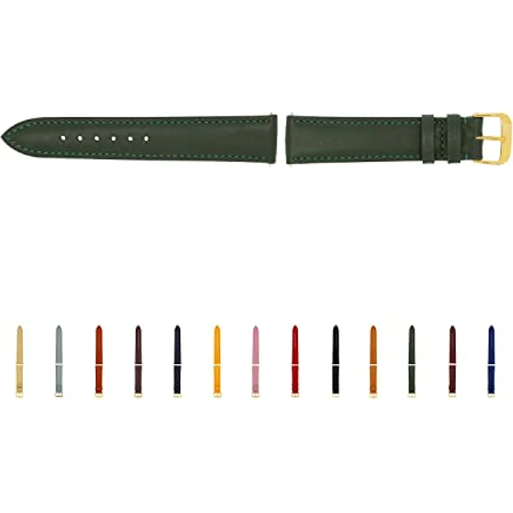 SELVA Uhrenarmband Leder, 14-24 mm, Forstgrün mit goldener Schließe, handgefertigt in Deutschland, Größe: 24 mm – Bild 1