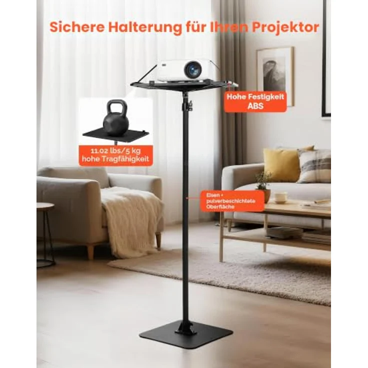 VEVOR Projektorständer, höhenverstellbar 72-157 cm, 360° drehbar, für Beamer, tragbar und stabil mit großer Ablagefläche 30 x 40 cm – Bild 2