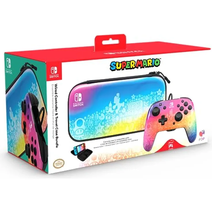 PDP Rematch + Case Bundle Star Spectrum Nintendo Switch, Gamepad mit D-Pad-Steuerung und programmierbaren Rücktasten