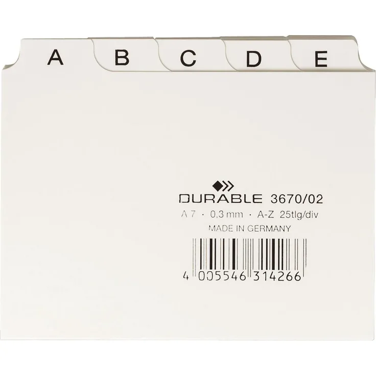 DURABLE Aktenordner Durable 3670 02 Leitregister A-Z - DIN A7 quer, weiß - Zeit sparen durch bessere Übersicht