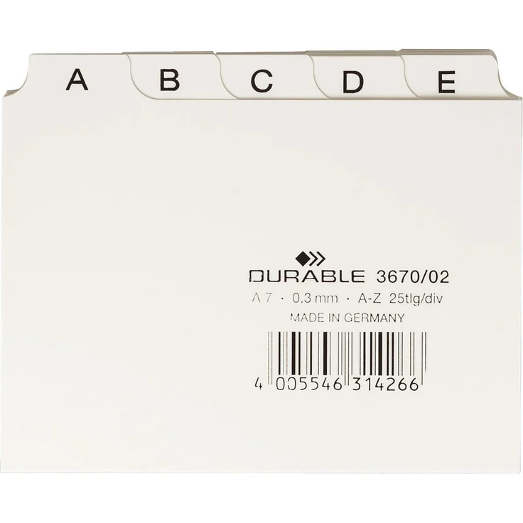 DURABLE Aktenordner Durable 3670 02 Leitregister A-Z - DIN A7 quer, weiß - Zeit sparen durch bessere Übersicht – Bild 1