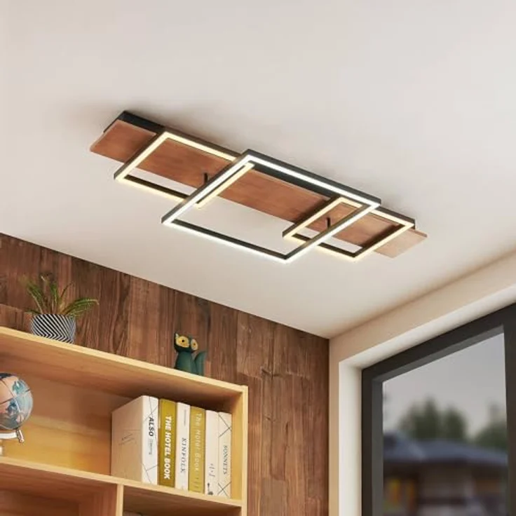 Lucande LED Deckenlampe 'Chariska' dimmbar mit Fernbedienung (Modern) aus Holz für Wohnzimmer & Esszimmer (1 flammig) - Holzoptik, energieeffizient, inkl. Dimmer und Fernbedienung – Bild 2