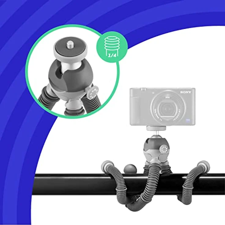 JOBY PodZilla Medium Kit, Flexibles Stativ mit GripTight 360 Handyhalterung, Phone Stativ von den GorillaPod Entwicklern, kompatible mit iPhone, Smartphones, Action Cam, Geräte bis zu 1kg, Grau – Bild 4