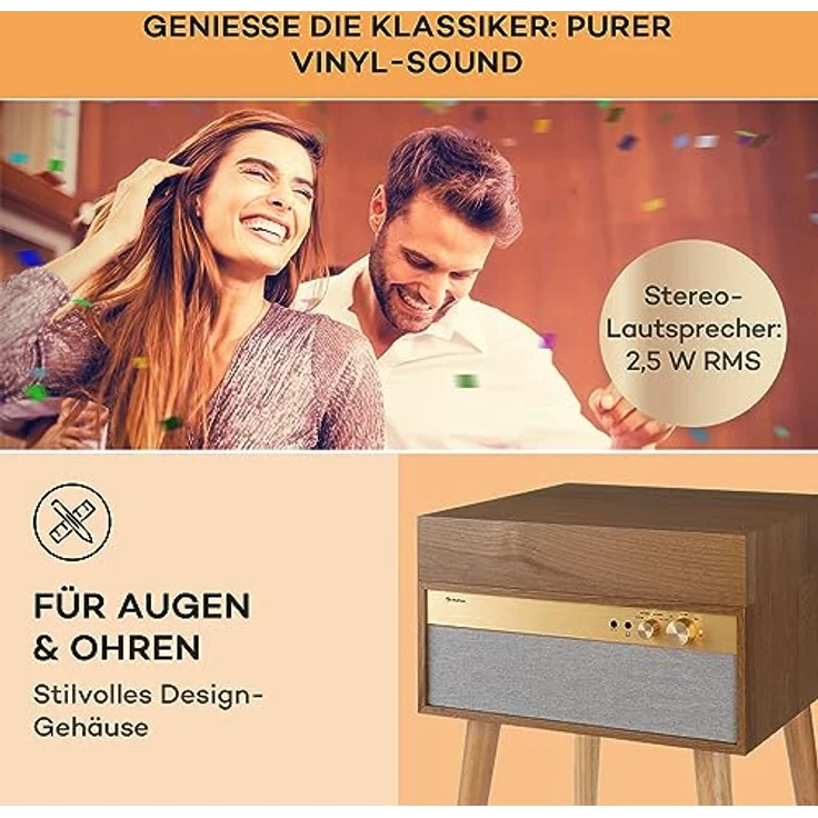 Auna Plattenspieler mit Bluetooth & Standfüßen, Retro-Schallplattenspieler mit rauschfreiem Lautsprecher und Bluetooth-Verbindung, Schwarz – Bild 3