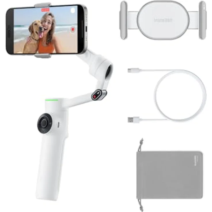Insta360 Flow 2 Pro, Standard Bundle Summit White mit 3-Achsen-Stabilisierung und integriertem Selfie-Stick