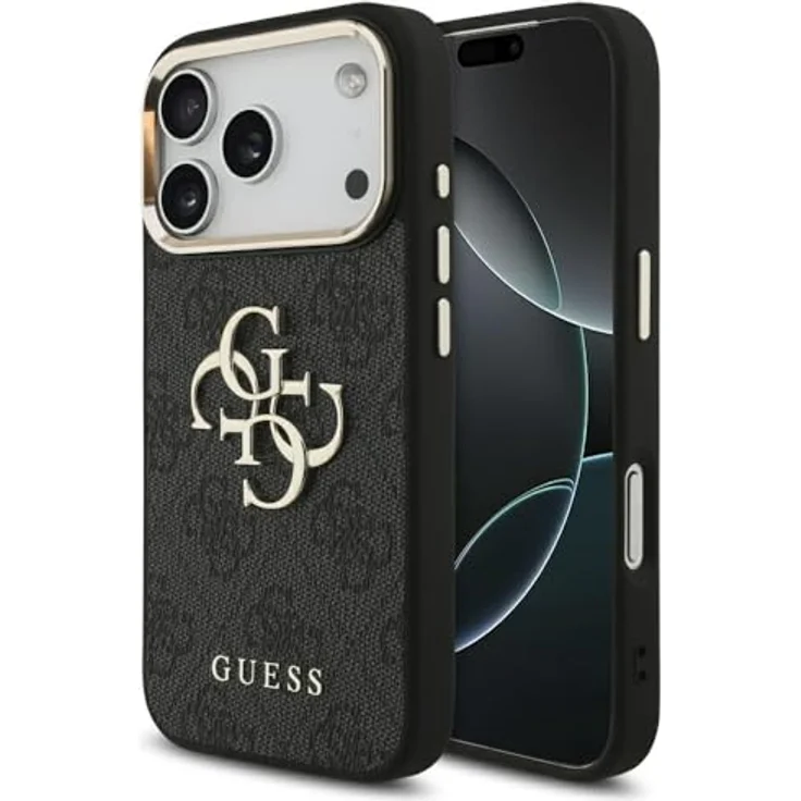 CG MOBILE Guess 4G Groß 4G Klassiker Logo Hülle für iPhone 17 Pro, Schwarz/Gold, aus Kunstleder/TPU/PC mit hoher Schutzfunktion und präziser Passform – Bild 1