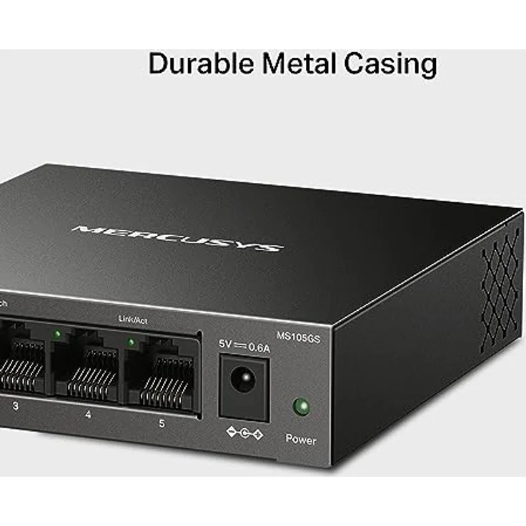 MERCUSYS MS105GS 5-Ports Gigabit Netzwerk Switch, Unmanaged LAN Switch Netzwerk Switch, Plug and Play, Metallgehäuse, Lüfterlos, 10/100/1000 Mbps, Stahlgehäuse, Energiesparend – Bild 4