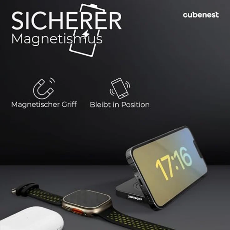 CubeNest Cubenest 2in1 Faltbares Aluminium Wireless Charger | Kompatibel mit Magsafe, Gesamtleistung 20W (2in1 Gray) – Bild 3