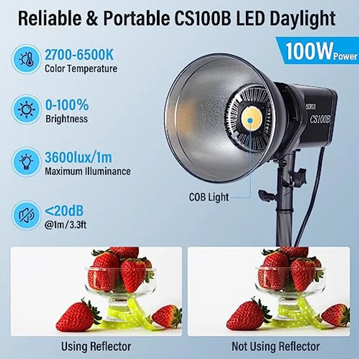 SIRUI CS100B 100W Bi-Color LED-Videoleuchte, 2700K-6500K Tageslicht-Dauerbeleuchtung, CRI 96, TLCI 98 3600Lux/m, Bowens-Mount, APP-Steuerung 12 Spezialeffekte für Studiobeleuchtung – Bild 2
