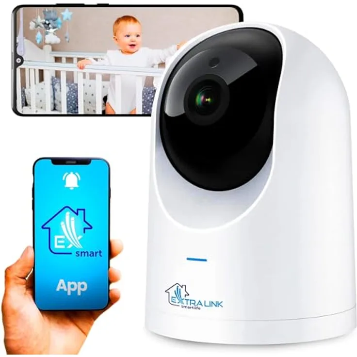 EXTRALINK Smart Life HomeEye Überwachungskamera innen, Kamera IP, PTZ drahtlose Kamera, 4MP, 360° Sicht, Erkennung von Babygeschrei, Kinderkamera, Bewegungsmelder innen, Warnungen über Apps