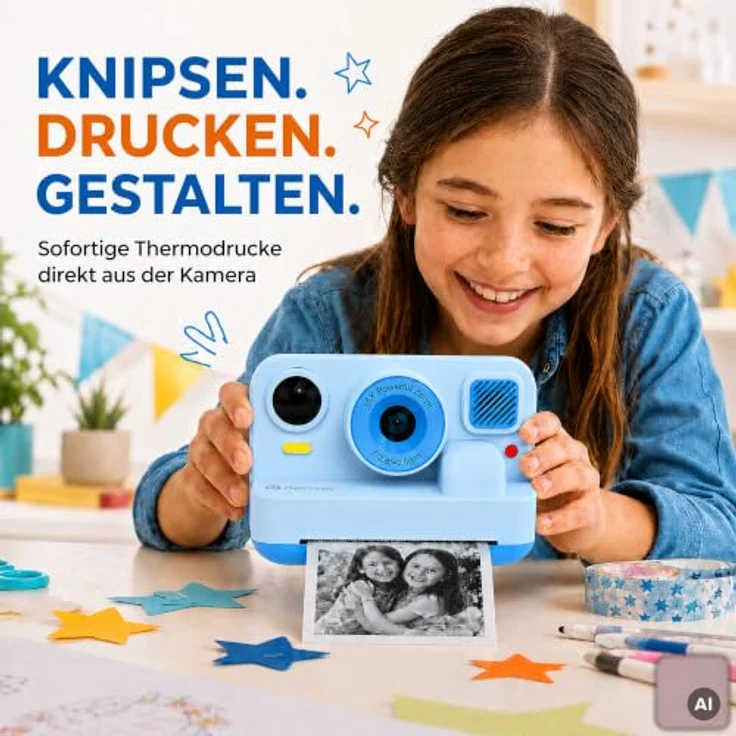 Denver KPC-1374BT Blue Sofortbildkamera, 48 MP mit Thermodruckfunktion und Full HD Videoaufnahme, erweiterbarer Speicher bis 128 GB, für Kinder – Bild 2