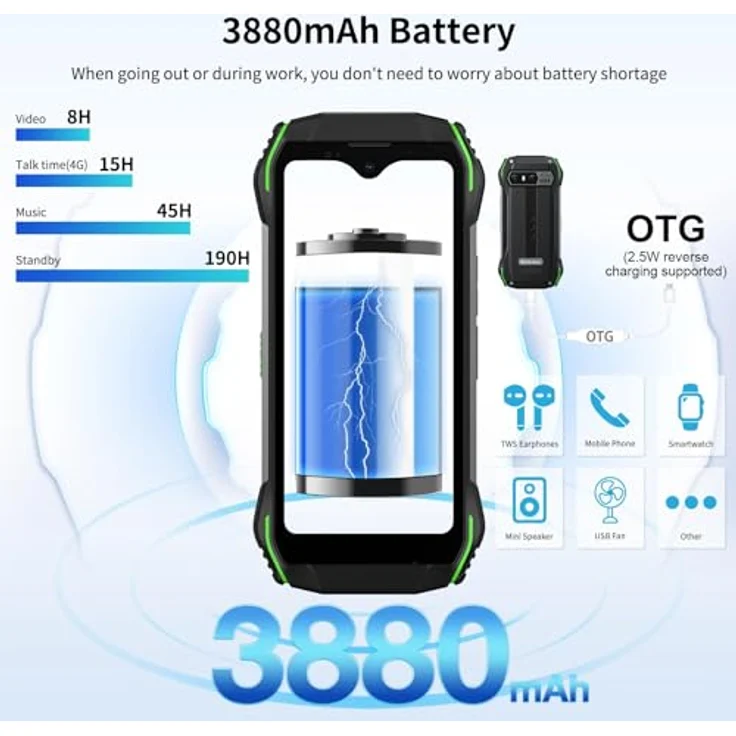 Blackview N6000(2023) Mini Outdoor Handy Ohne Vertrag, 16GB+256GB Helio G99 Outdoor Smartphone Android 13, 4.3" QHD+ Display 48MP+16MP Kamera Baustellenhandy, 3880mAh Akku Handy/NFC/Face ID/GPS/IP69K – Bild 4