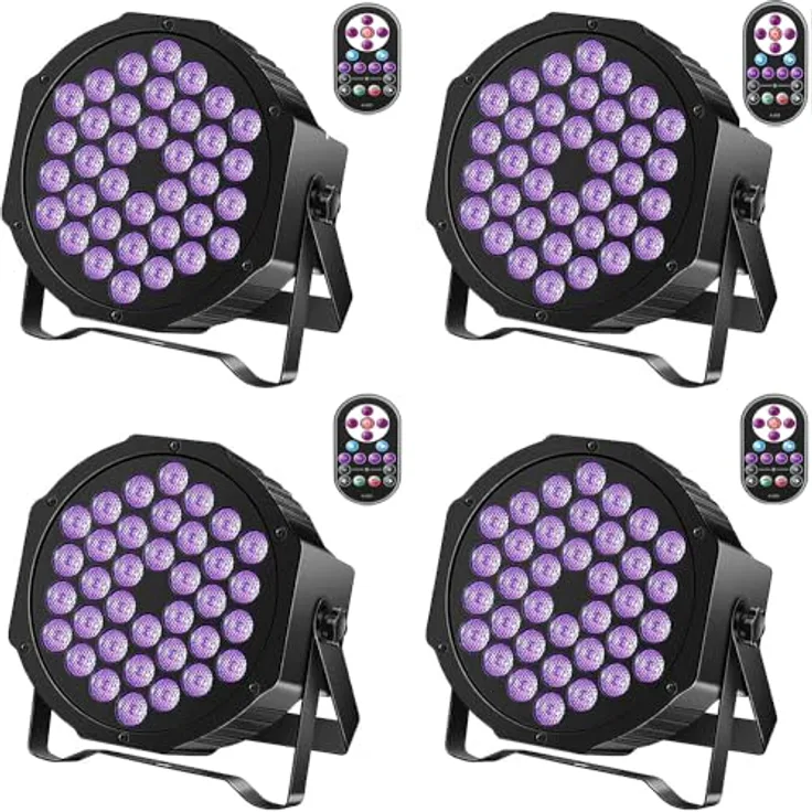 KRIDERISH 72W UV Schwarzlicht, 36 LED DMX512 mit Fernbedienung, 4 Stück für Party, Bar, Bühne, Weihnachten, Halloween, Hochzeit