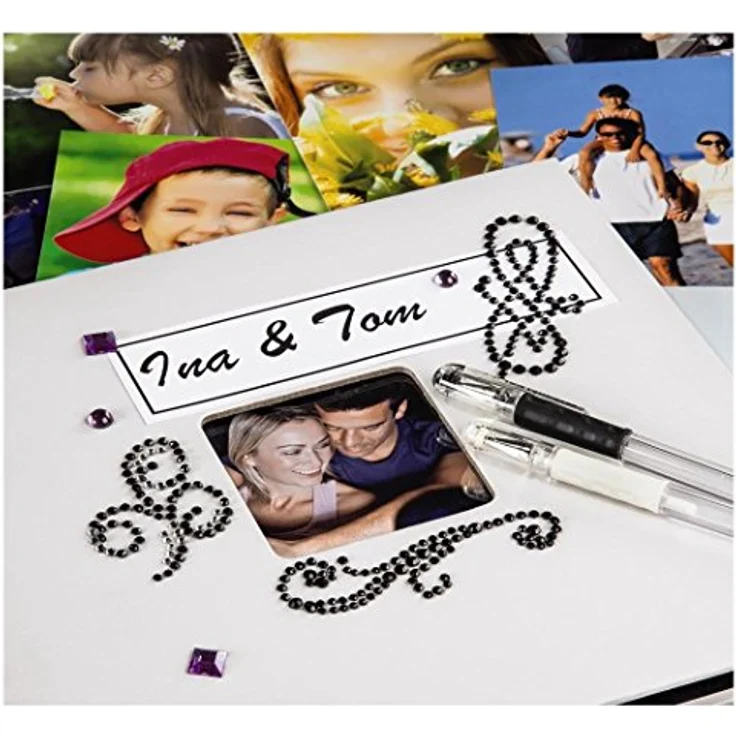 Hama Fotoalbum, 28 x 24 cm, 50 schwarze Seiten, 25 Blatt, mit Ausschnitt für Bildeinschub, Fotobuch kreide – Bild 5