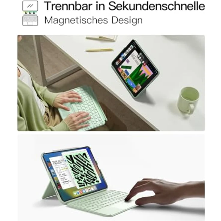 Inateck Hülle mit Tastatur, Ultraleichte Tastatur für iPad 10/11 A16 (2025), Air 11" M3/M2 (2025/2024), Pro 11 1-4, Abnehmbar mit Touchpad, QWERTZ, AceTouch KB04122 – Bild 5