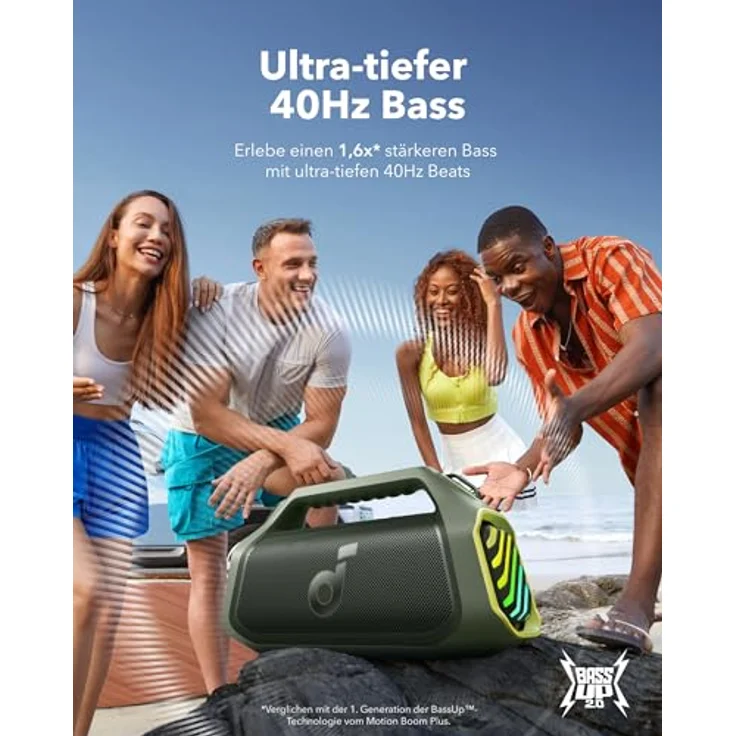 soundcore Boom 2 Plus Outdoor Lautsprecher, 140W, 2+2 Channel, BassUp 2.0, 20h, Schnellladung, IPX7 wasserdicht, RGB Lichter, USB-C, Power Bank, BT 5.3, tragbarer Bluetooth Lautsprecher, Camping – Bild 2