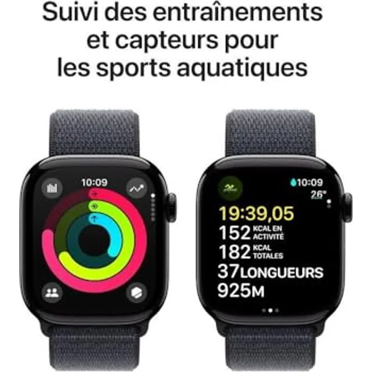 Apple Watch Series 10, 42 mm, GPS, Aluminiumgehäuse Diamantschwarz, Sport Loop Tinte, One size – Bild 4